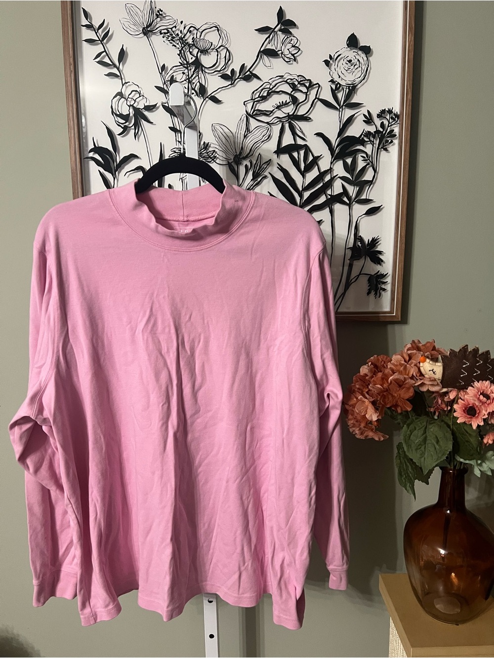 LL Bean Pink Mock Turtleneck Long Sleeve Cotton Lightweight Top Size 3X